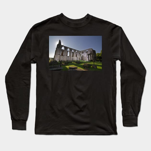 Bolton Abbey under a Moonlit Night Long Sleeve T-Shirt by Spookydaz